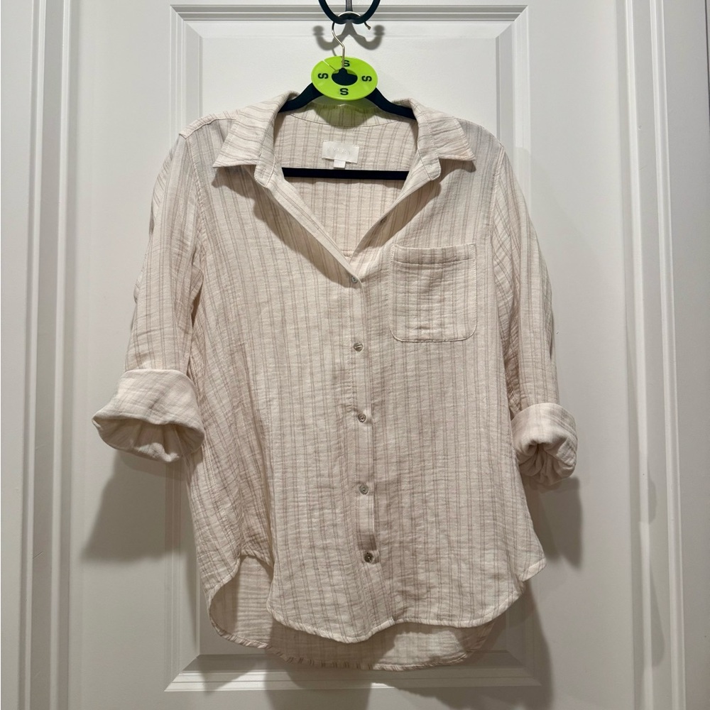 Beige Striped Button-Down Shirt